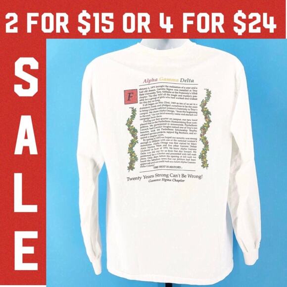 🔴 Alpha Gamma Delta sorority long sleeve tshirt 90s vintage - Picture 1 of 5